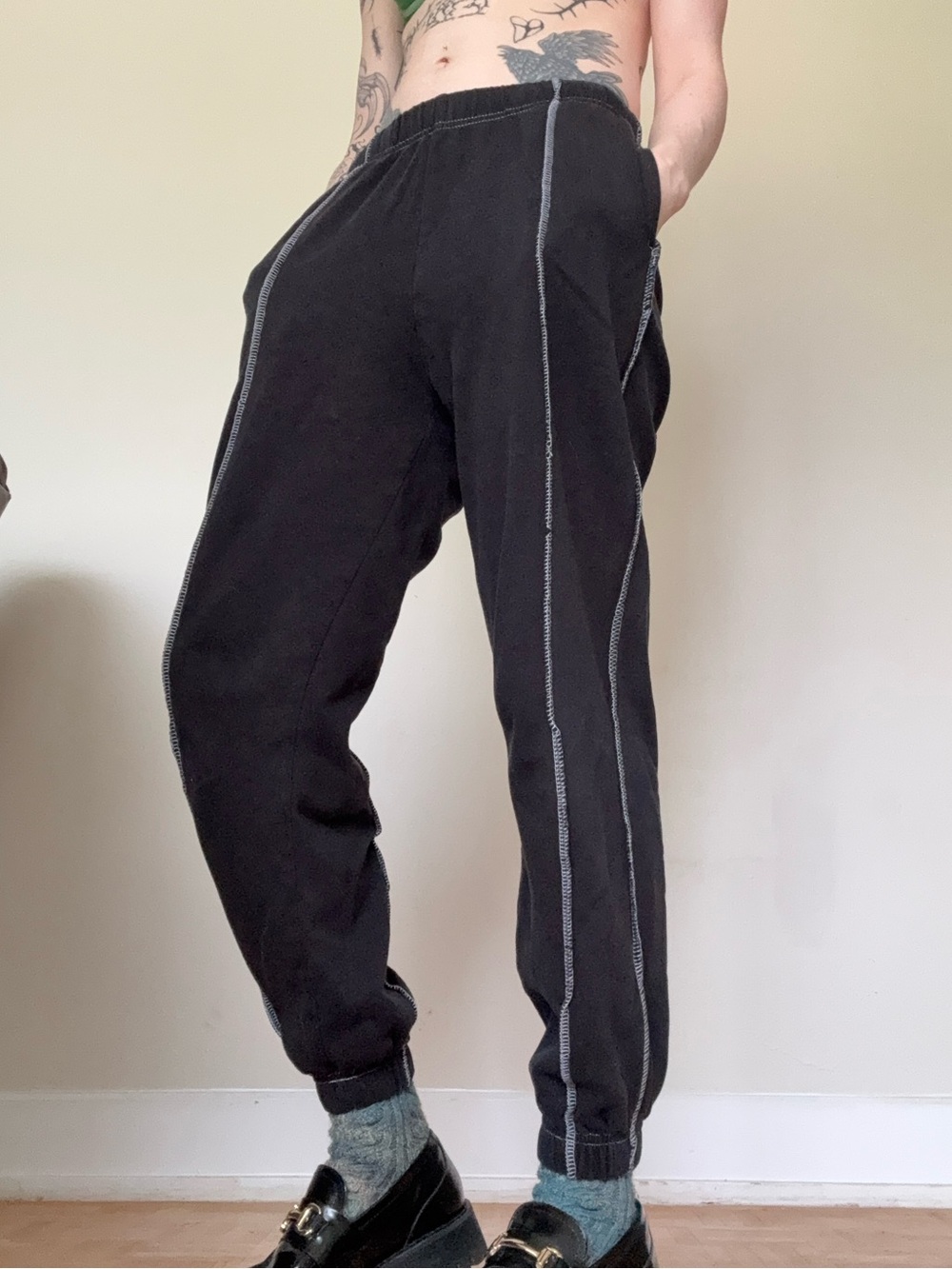 Garage Black Jogger Pants with Contrast Stitching